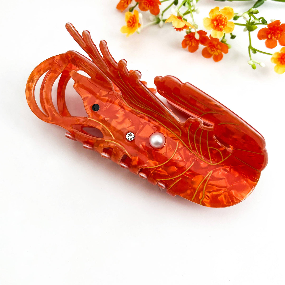 Oversized Ocean Lobster Pearl Rhinestone Hair Claw Clip