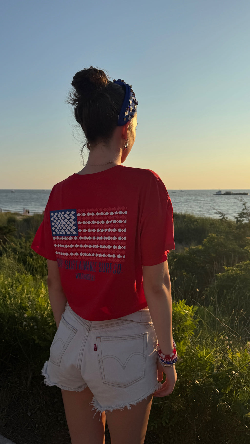 Red White & Guppi Crop Tee