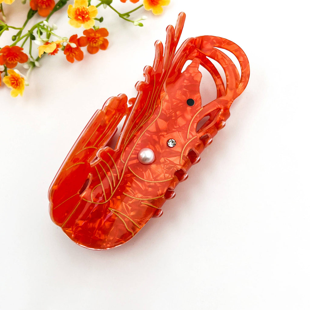 Oversized Ocean Lobster Pearl Rhinestone Hair Claw Clip