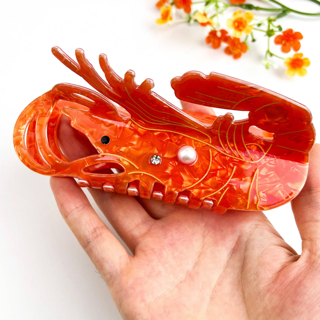 Oversized Ocean Lobster Pearl Rhinestone Hair Claw Clip